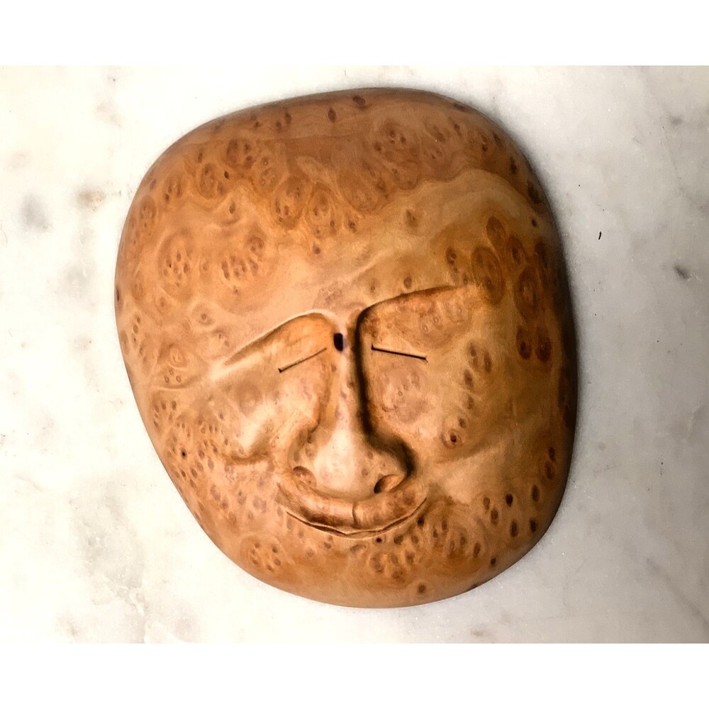 Mask Art Sculpture Arbutus Burl Wood Face Carved Pacific Madrone Signed